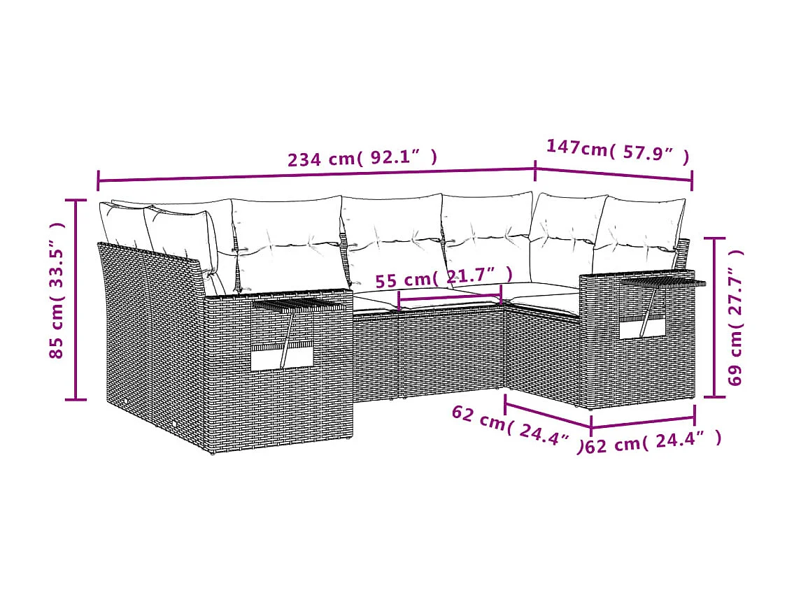6-tlg. Garten-Sofagarnitur mit Kissen Schwarz Poly Rattan