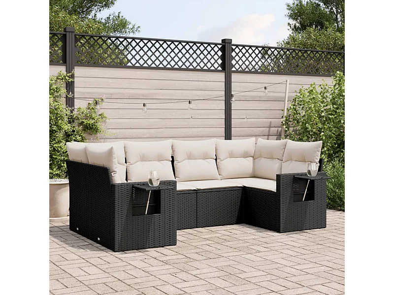 6-tlg. Garten-Sofagarnitur mit Kissen Schwarz Poly Rattan