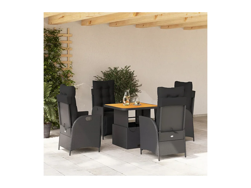 Ensemble à manger de jardin coussins 5pcs Noir Résine tressée
