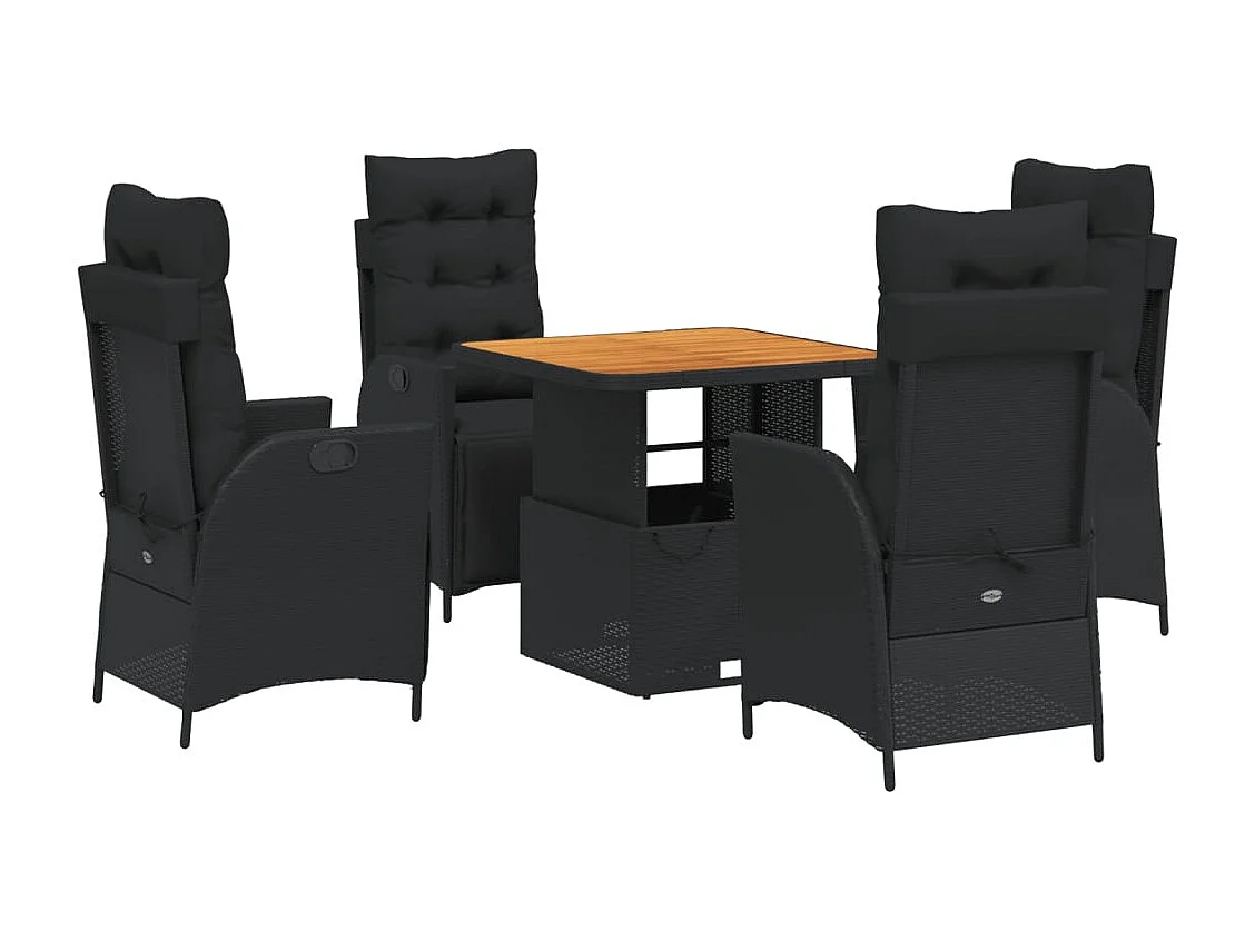 5-tlg. Garten-Essgruppe mit Kissen Schwarz Poly Rattan