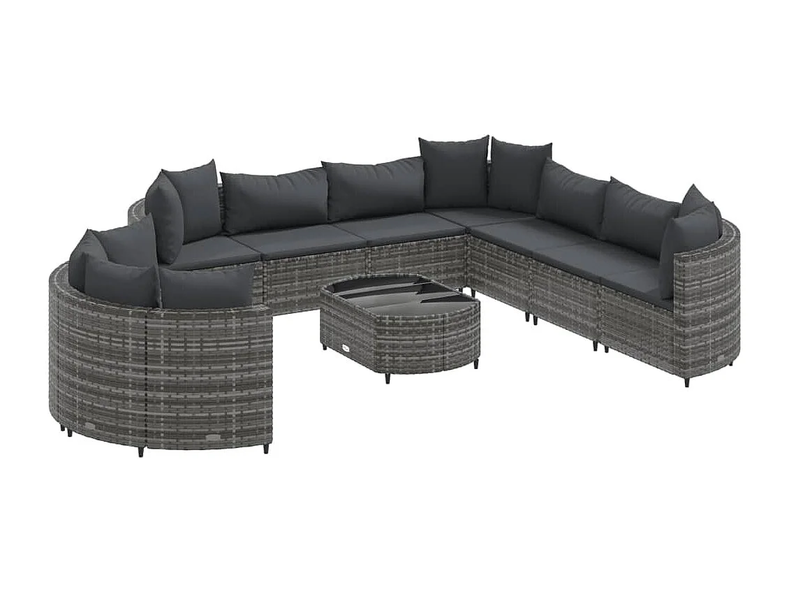 Set Divano da Giardino 10 pz con Cuscini Grigio in Polyrattan