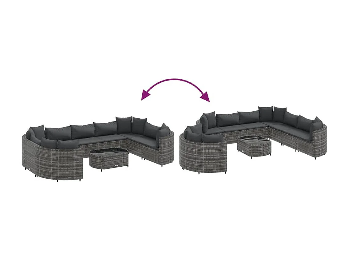 Set Divano da Giardino 10 pz con Cuscini Grigio in Polyrattan