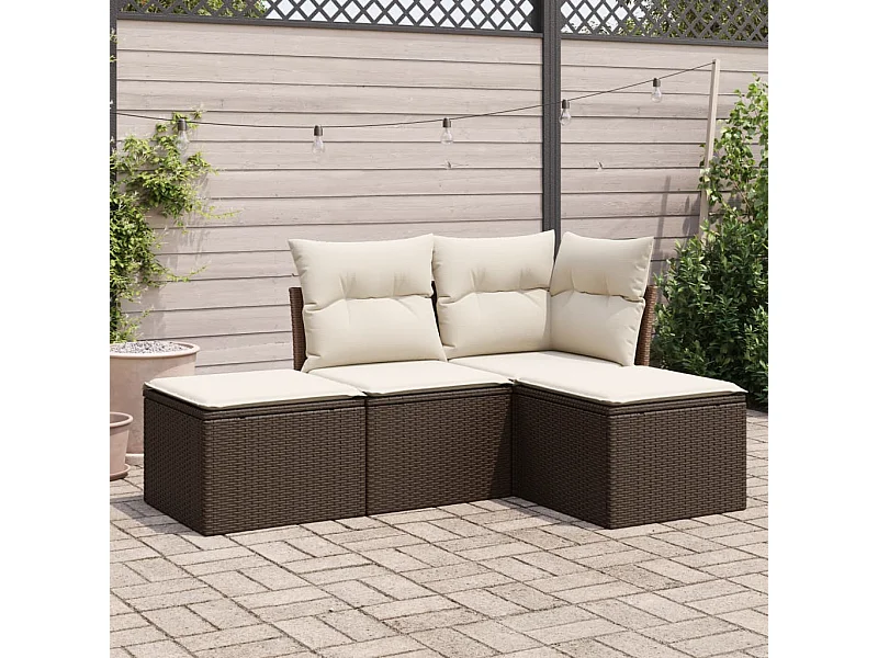 Salon de jardin 4 pcs avec coussins marron résine tressée