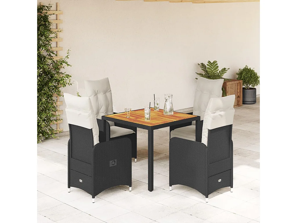 Ensemble de bistro de jardin 5 pcs coussins noir poly rotin