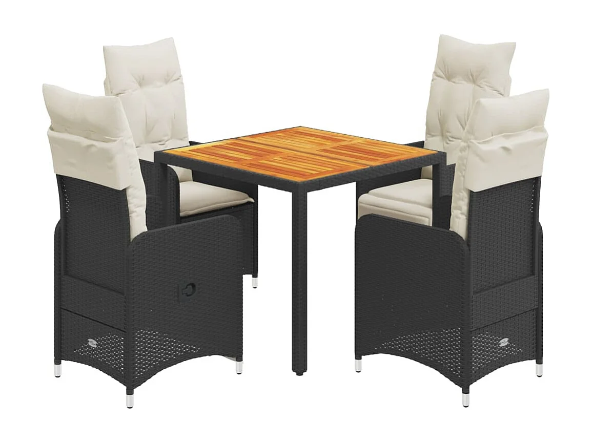 Ensemble de bistro de jardin 5 pcs coussins noir poly rotin