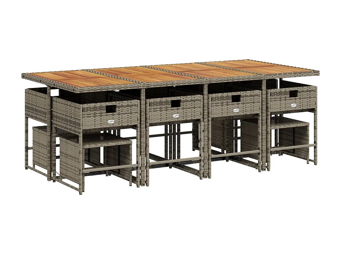 Set da Pranzo da Giardino 13pz con Cuscini Grigio in Polyrattan