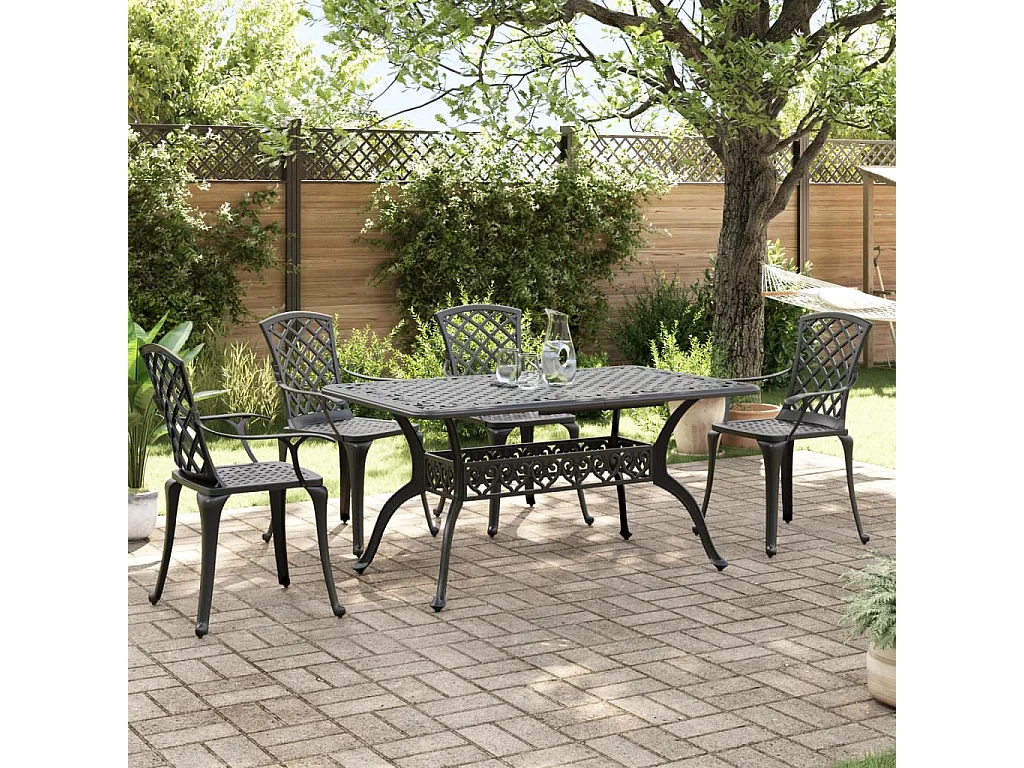 Set da Pranzo da Giardino 5 pz Nero in Alluminio Pressofuso