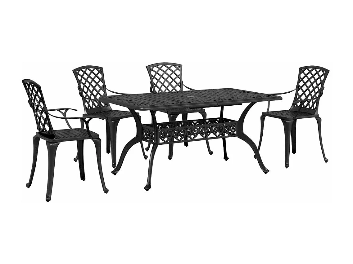 Set da Pranzo da Giardino 5 pz Nero in Alluminio Pressofuso