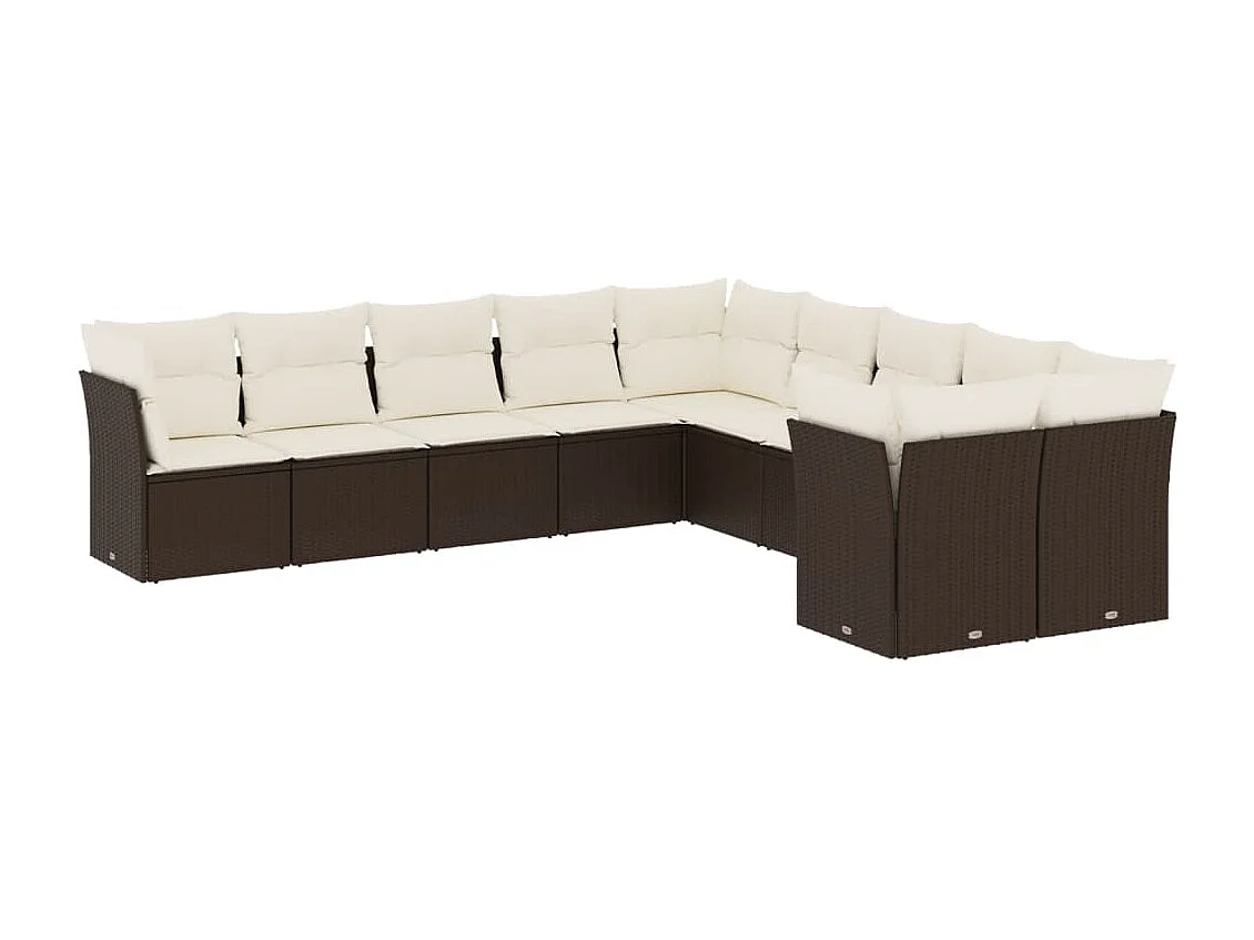 10-delige Loungeset met kussens poly rattan bruin