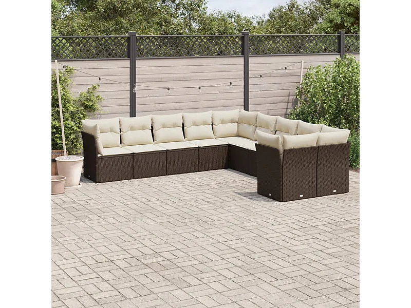 Set Divani da Giardino 10pz con Cuscini in Polyrattan Marrone