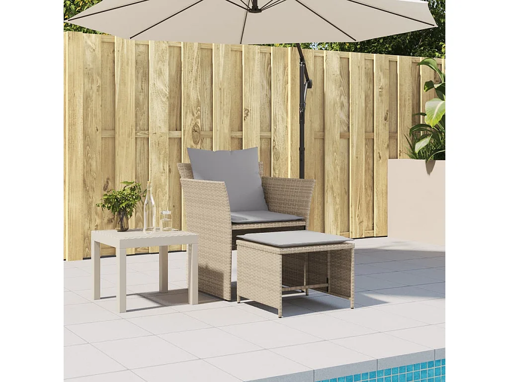 Chaise de jardin avec tabouret beige résine tressée