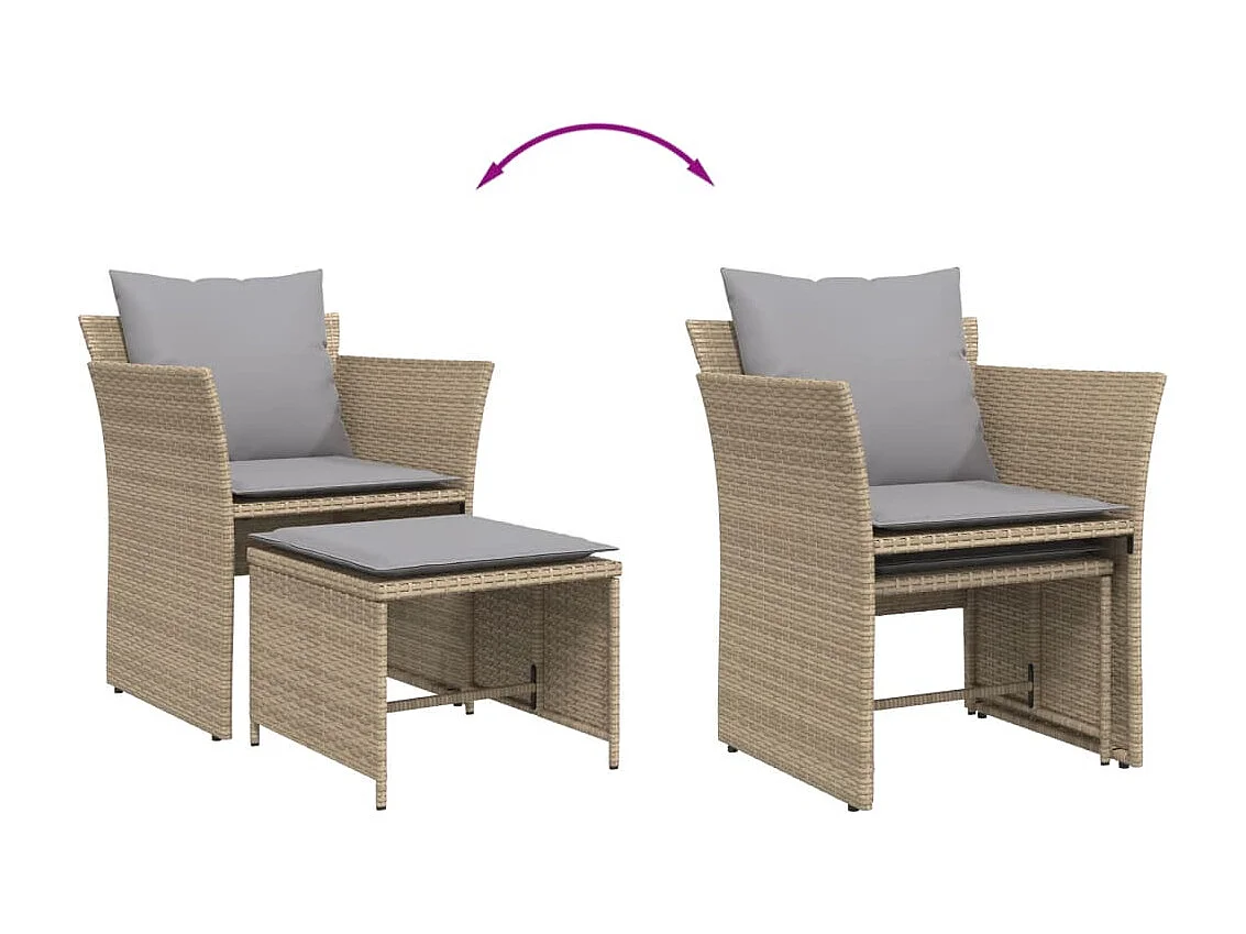 Chaise de jardin avec tabouret beige résine tressée