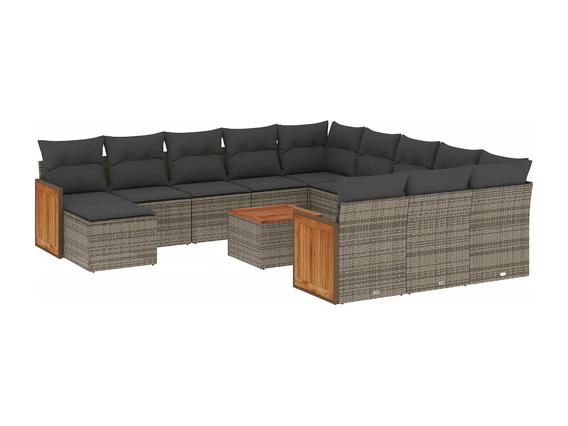 Salon de jardin avec coussins 13 pcs gris résine tressée
