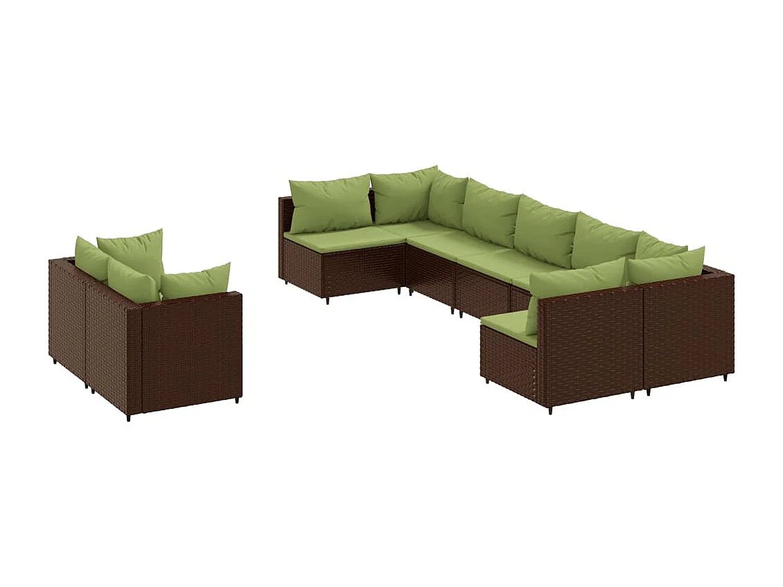 Salon de jardin avec coussins 9 pcs marron résine tressée
