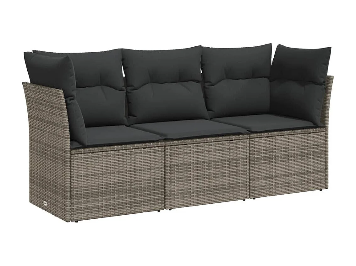 Set Divani da Giardino 3 pz con Cuscini Grigio in Polyrattan
