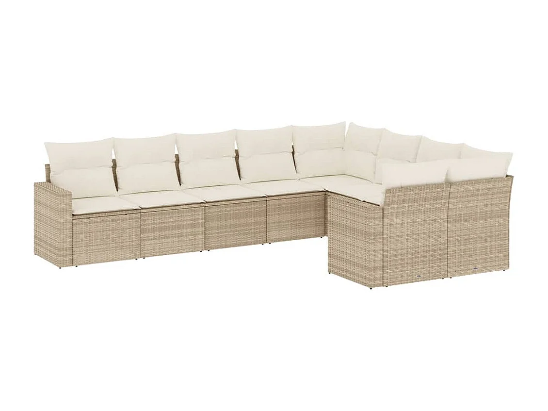 Salon de jardin avec coussins 9 pcs beige résine tressée