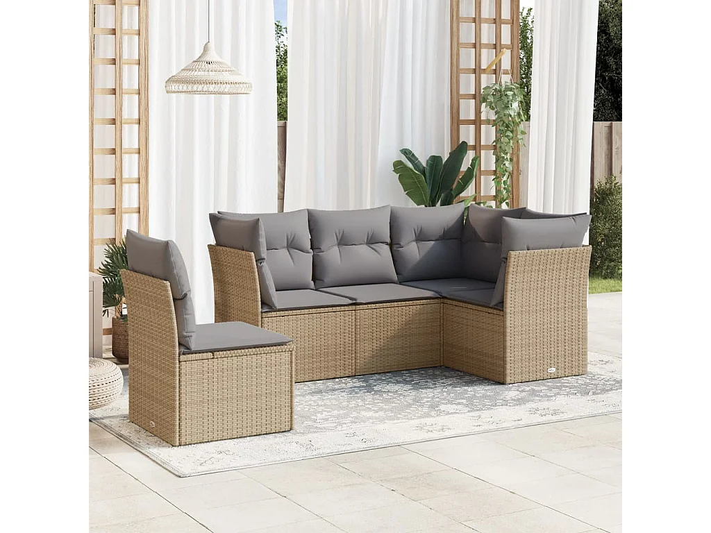 Salon de jardin avec coussins 5 pcs beige résine tressée