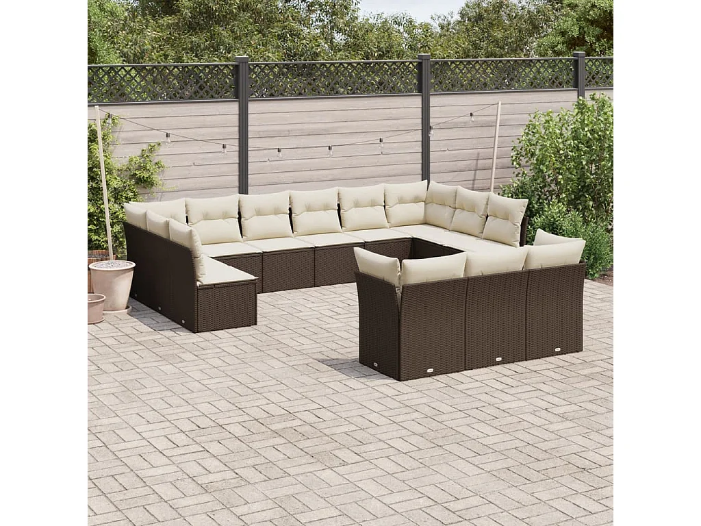 Salon de jardin avec coussins 13 pcs marron résine tressée