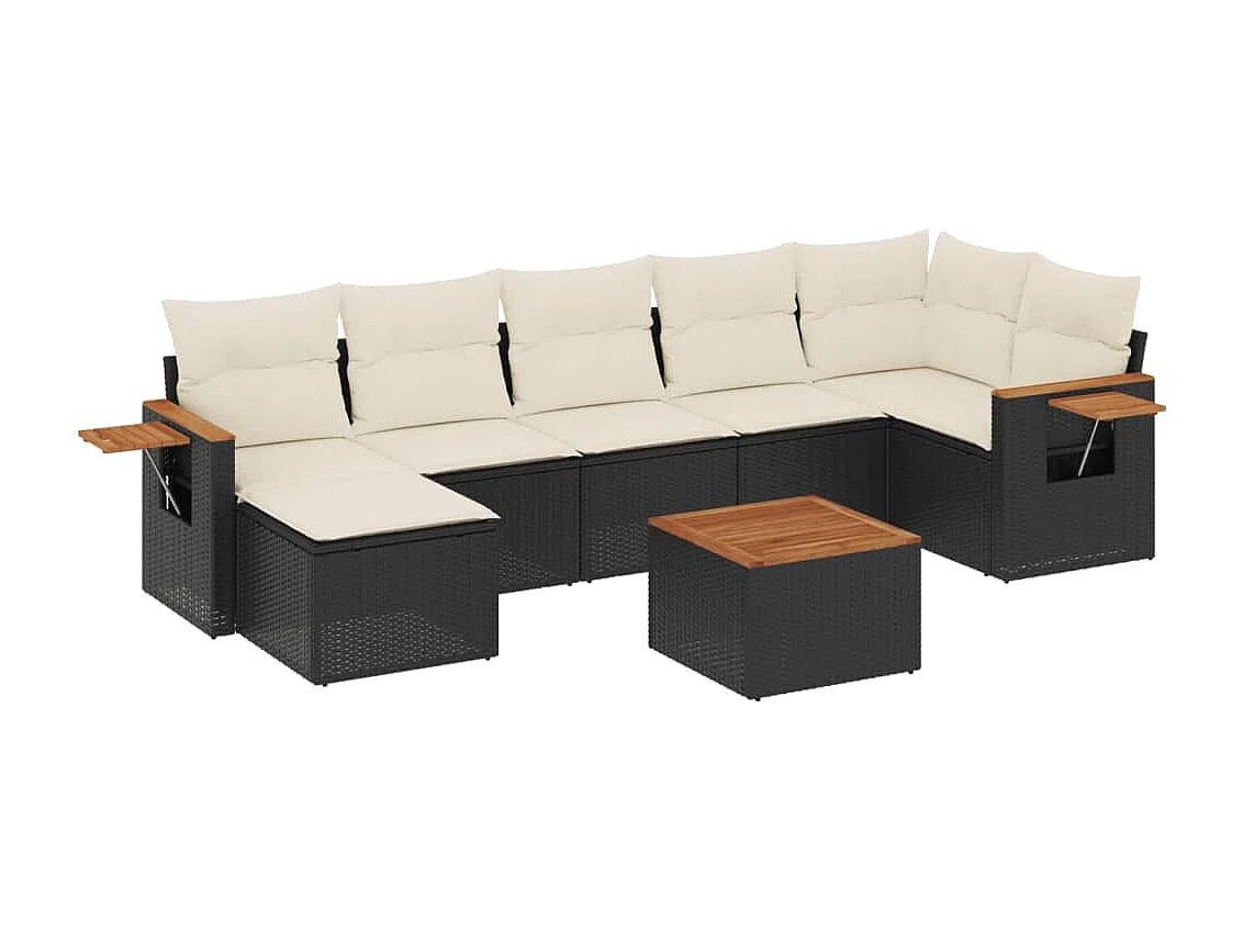 8-tlg. Garten-Sofagarnitur mit Kissen Schwarz Poly Rattan