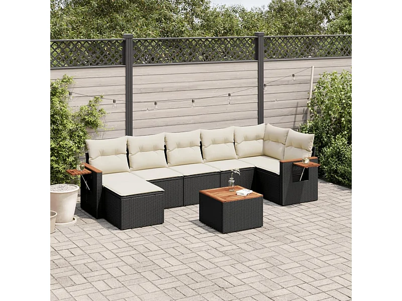 8-tlg. Garten-Sofagarnitur mit Kissen Schwarz Poly Rattan