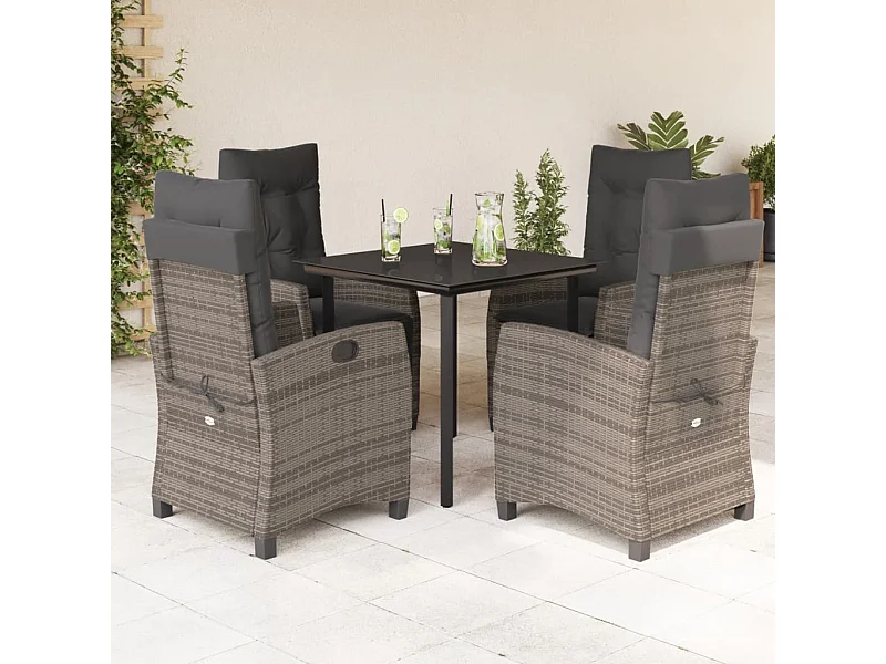 Set da Pranzo da Giardino 5 pz con Cuscini in Polyrattan Grigio