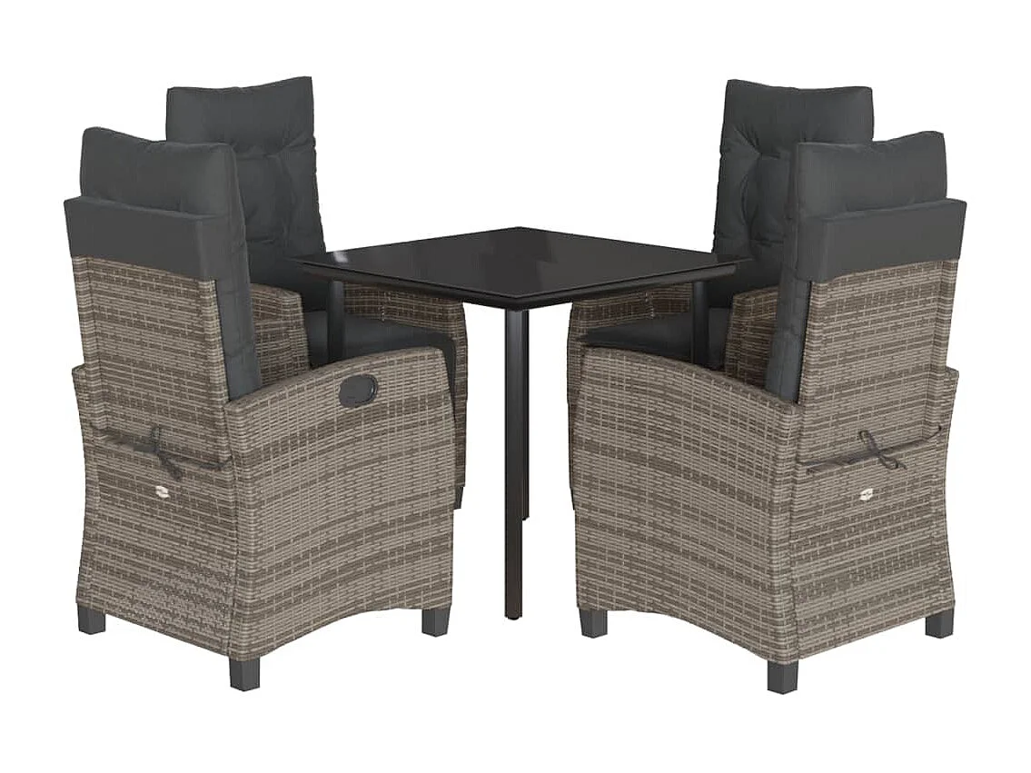 5 pcs conjunto de jantar p/ jardim c/ almofadões vime PE cinza