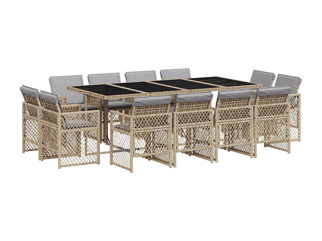 Ensemble à manger de jardin coussins 13 pcs mélange beige rotin