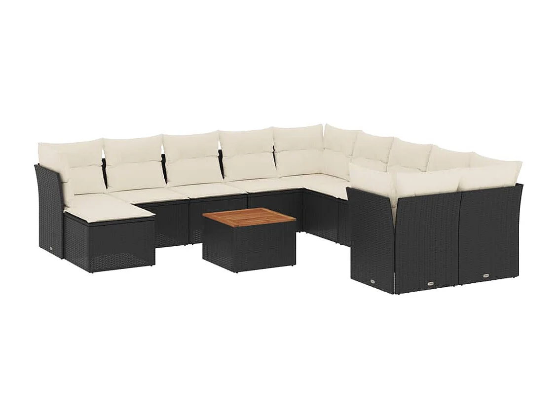 Set Divani da Giardino 12 pz con Cuscini Nero in Polyrattan