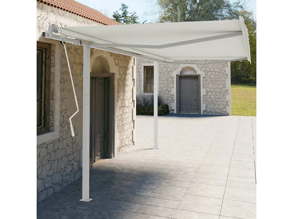 Jeu de poteaux d'auvent blanc 450x245 cm fer