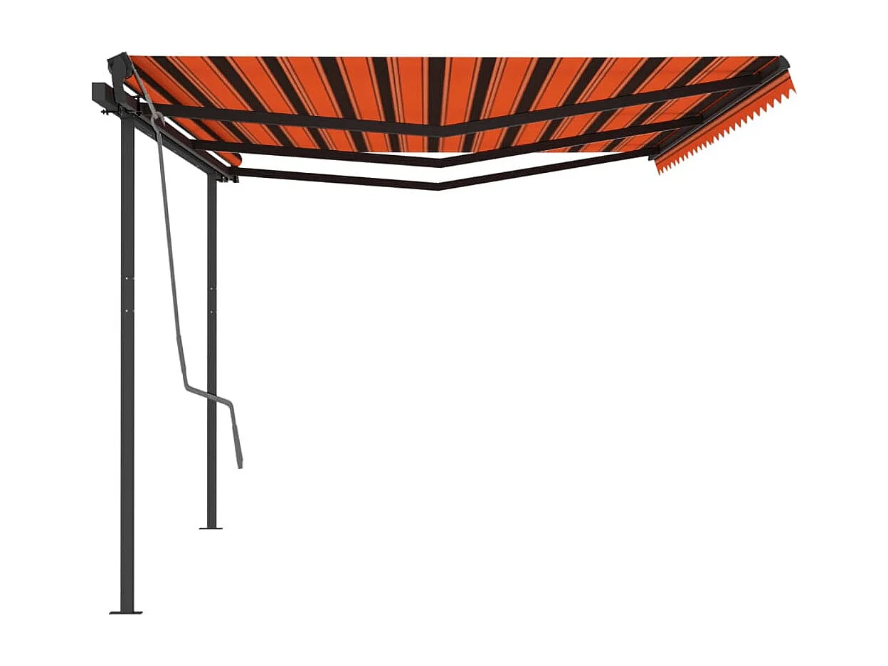 Markise Manuell Einziehbar mit Pfosten 6x3,5 m Orange Braun