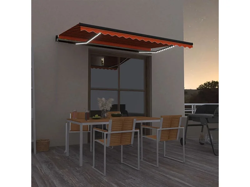 Markise Manuell Einziehbar mit LED 400x350 cm Orange & Braun