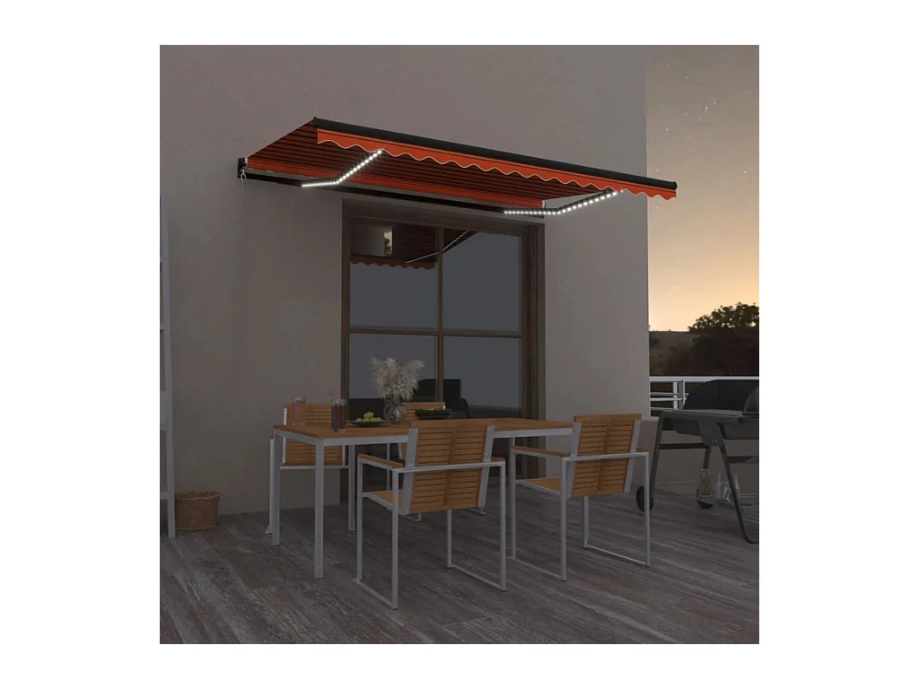 Markise Manuell Einziehbar mit LED 400x350 cm Orange & Braun