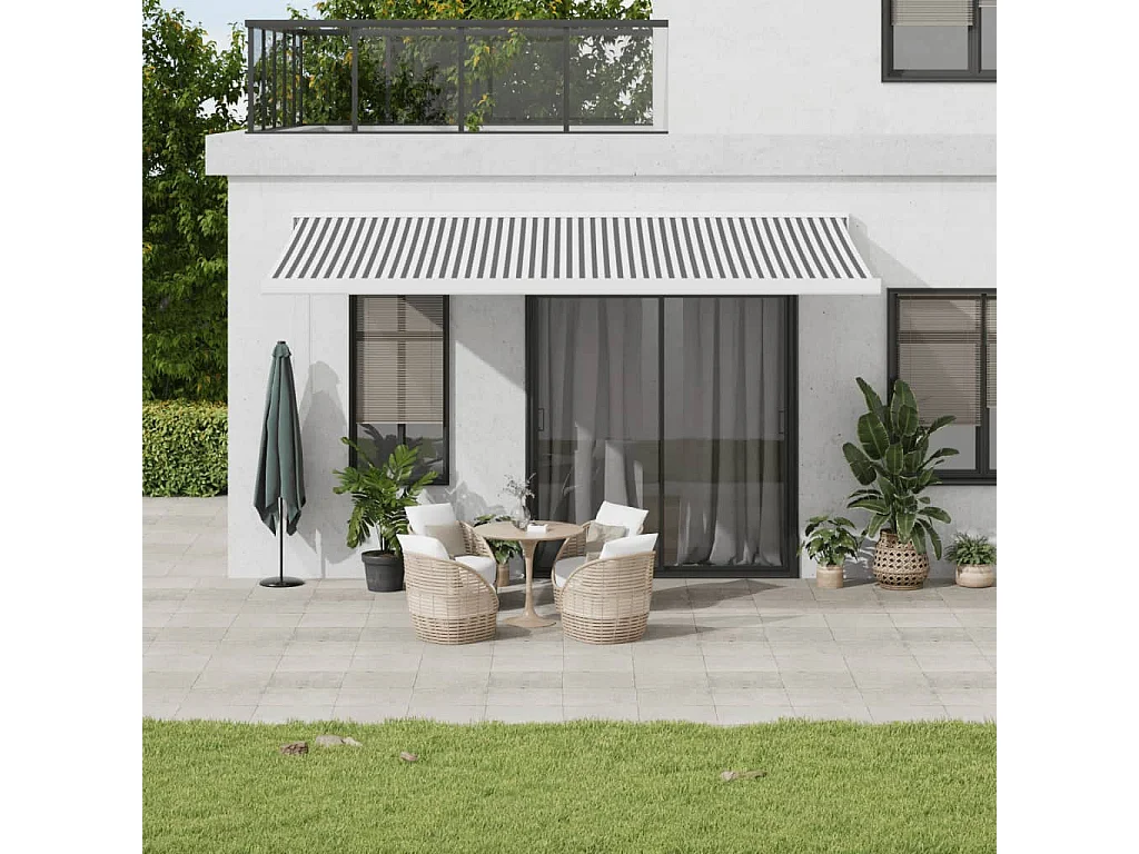 Toldo retrátil 5x3 m tecido e alumínio antracite e branco