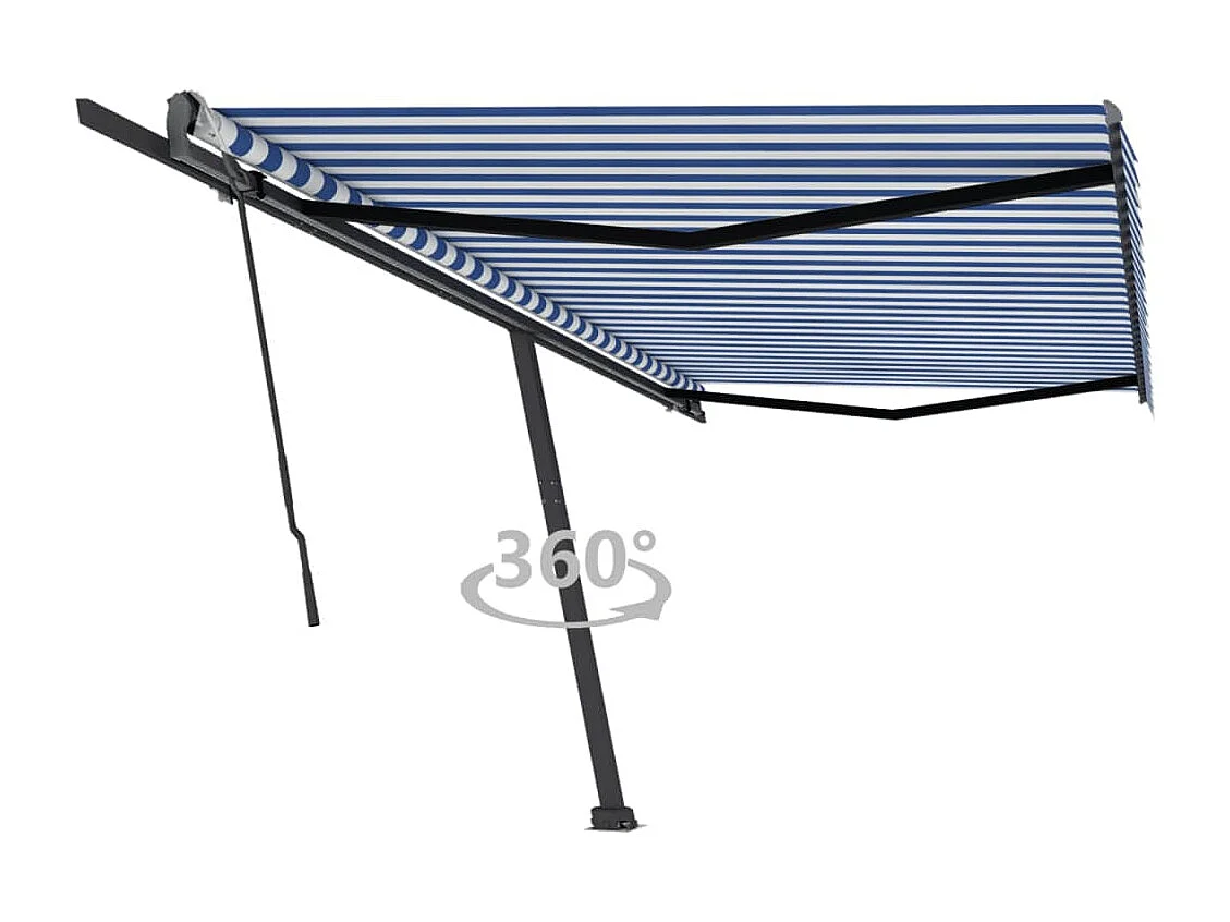 Toldo retrátil manual independente 500x300 cm azul e branco
