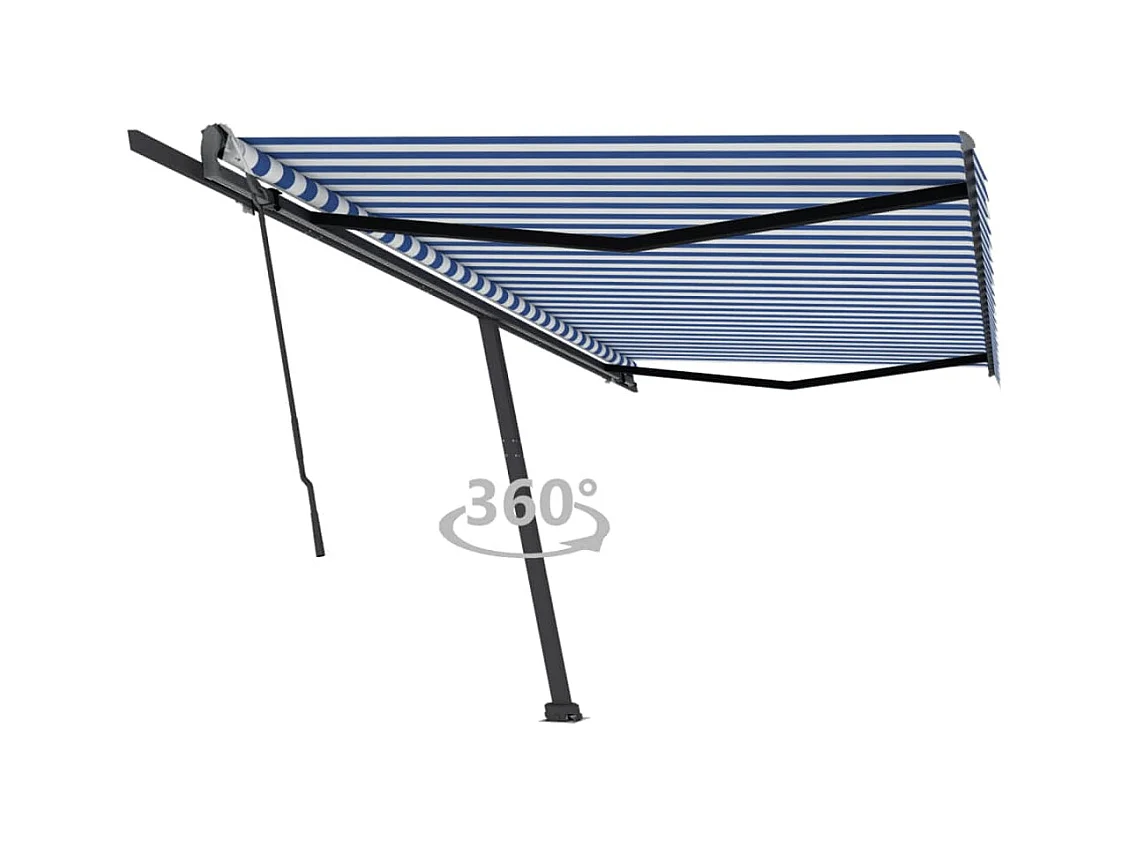 Auvent manuel rétractable sur pied 500x300 cm Bleu/Blanc