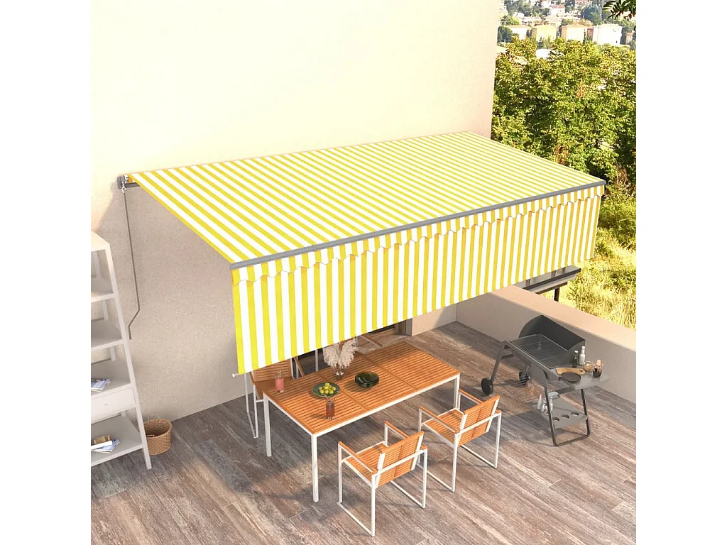 Auvent manuel rétractable avec store 6x3 m Jaune et blanc