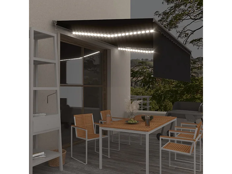 Toldo automático persiana LED sensor viento gris antracita 4x3m