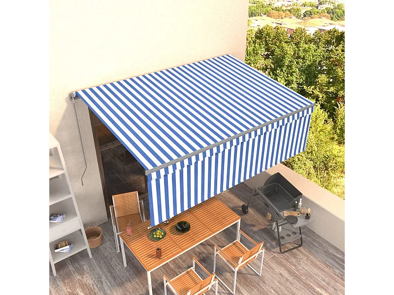 Auvent manuel rétractable avec store 4,5x3 m Bleu et blanc