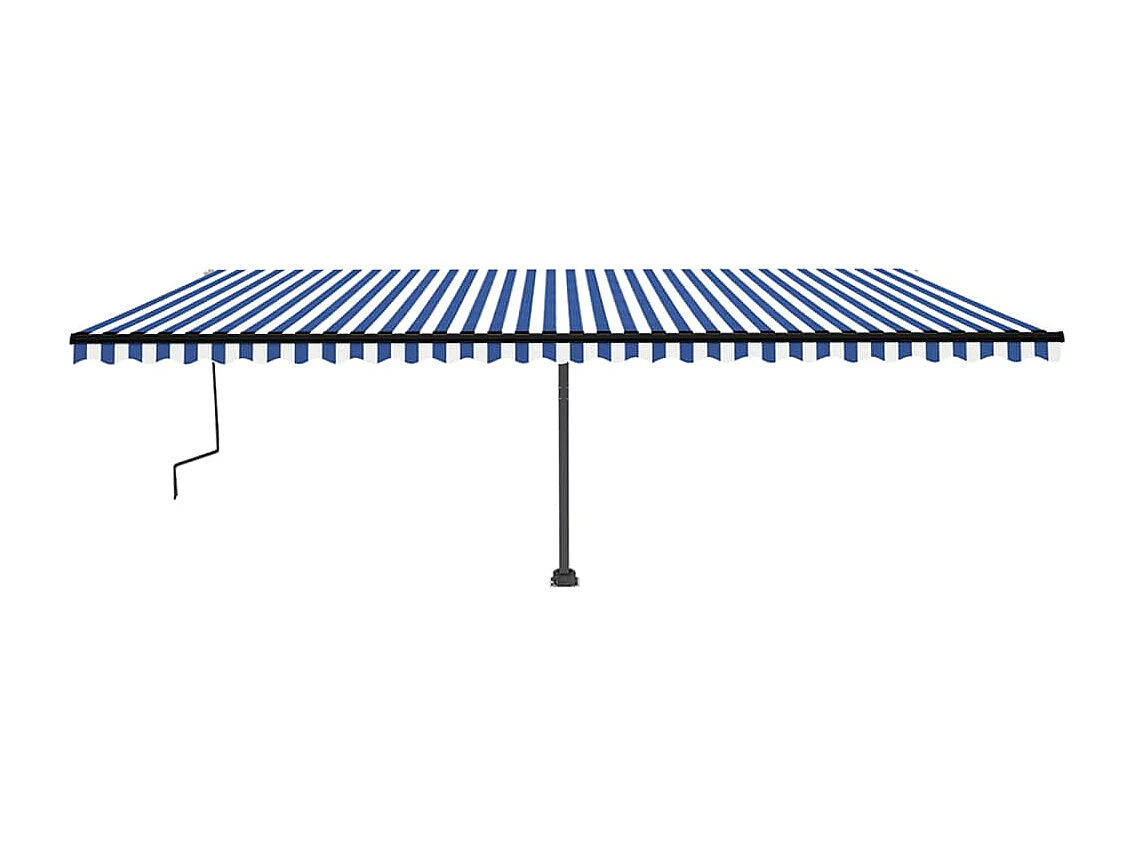 Auvent manuel rétractable avec LED 600x350 cm Bleu et blanc