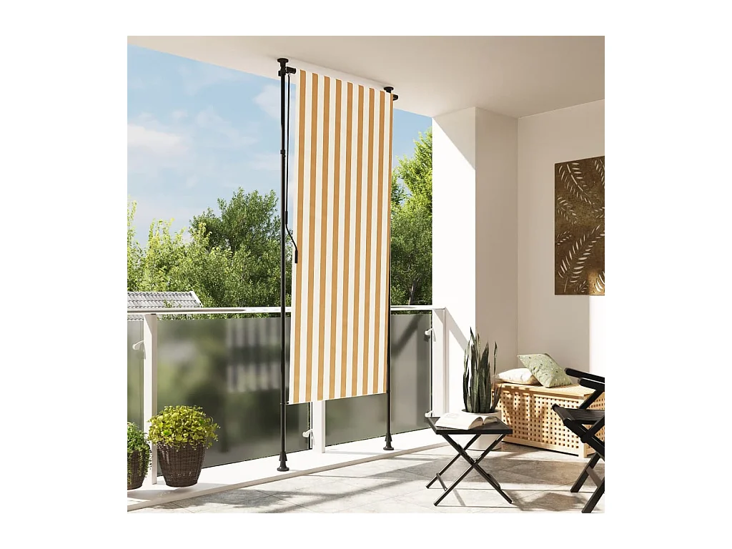 Store roulant d'extérieur orange et blanc 120x270cm tissu acier