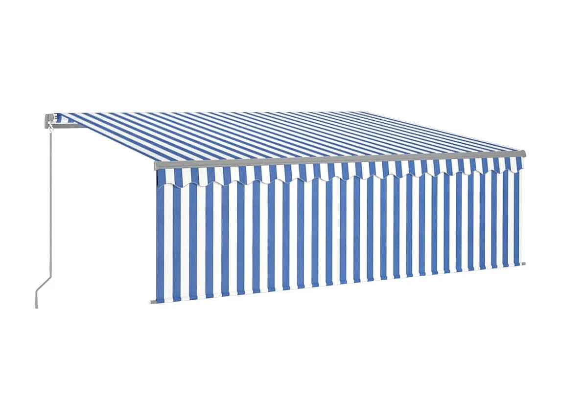 Tenda Sole Retrattile Manuale con LED 4x3m Blu e Bianco