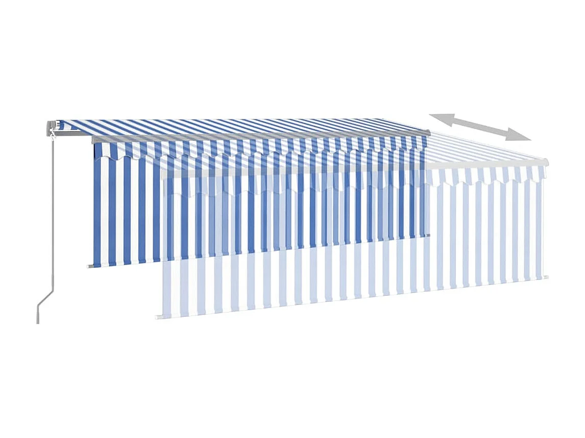 Tenda Sole Retrattile Manuale con LED 4x3m Blu e Bianco