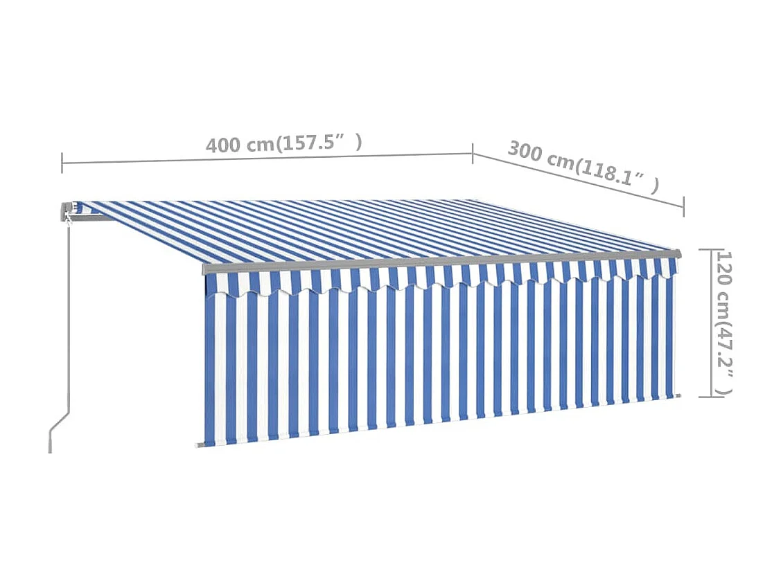Tenda Sole Retrattile Manuale con LED 4x3m Blu e Bianco