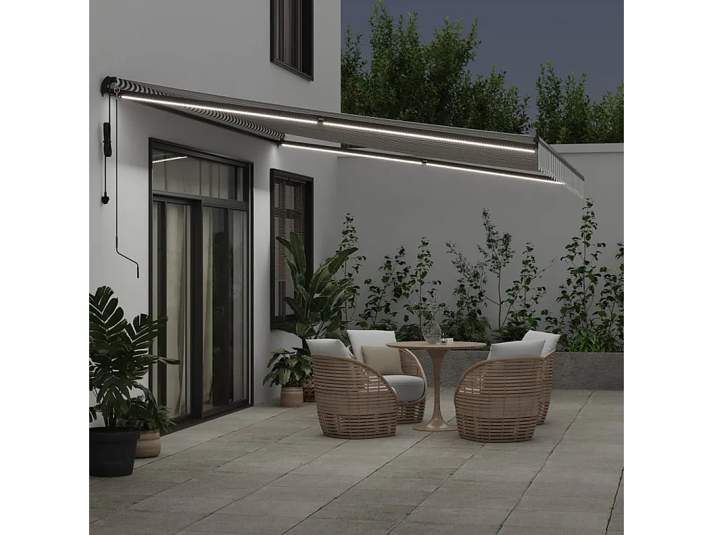 Toldo retrátil automático com LEDs 500x300 cm antracite/branco