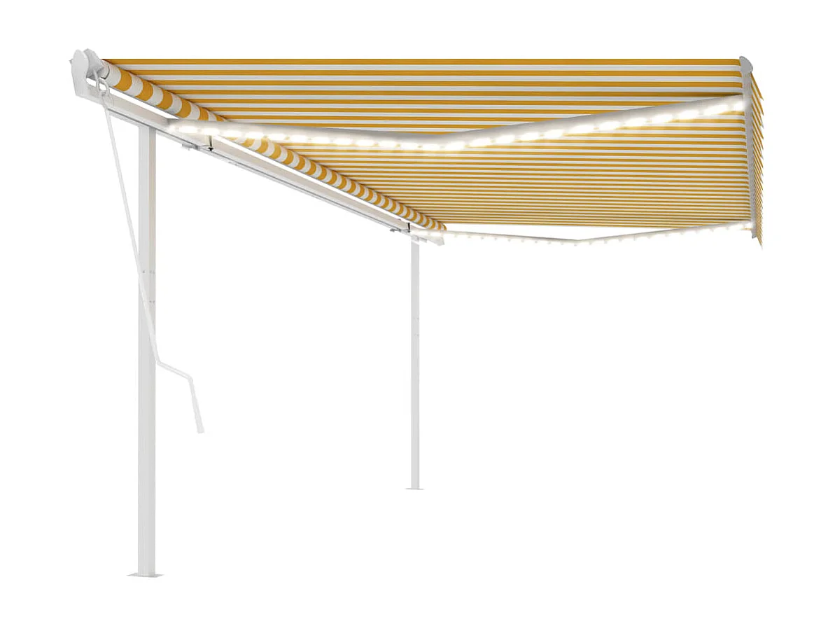 Toldo autom. LED e sensor de vento 5x3 m amarelo e branco