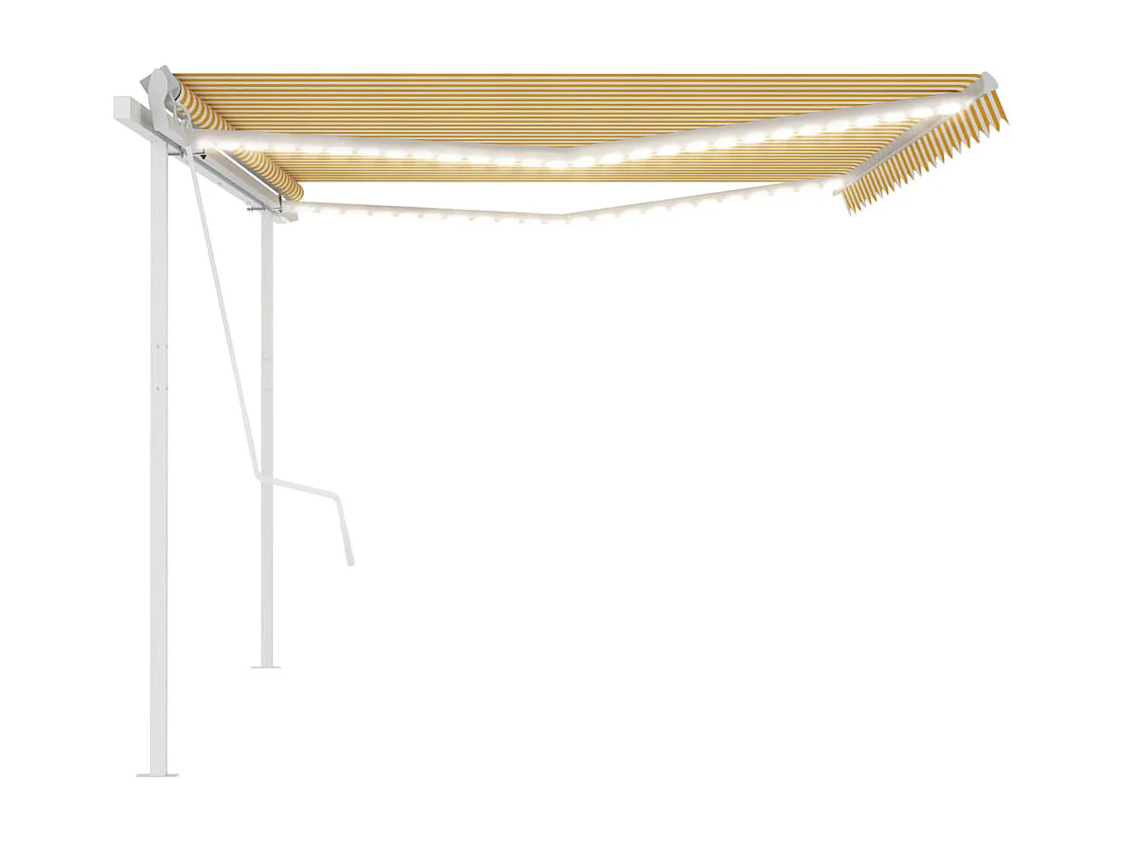 Toldo autom. LED e sensor de vento 5x3 m amarelo e branco