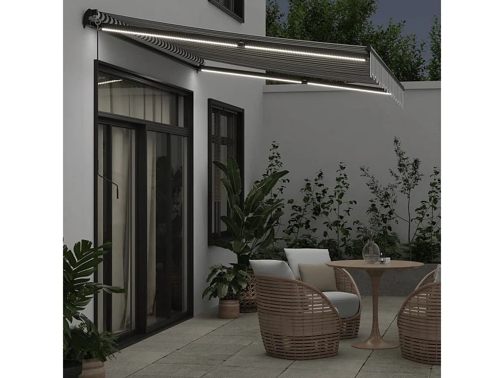 Auvent manuel rétractable avec LED anthracite blanc 350x250 cm