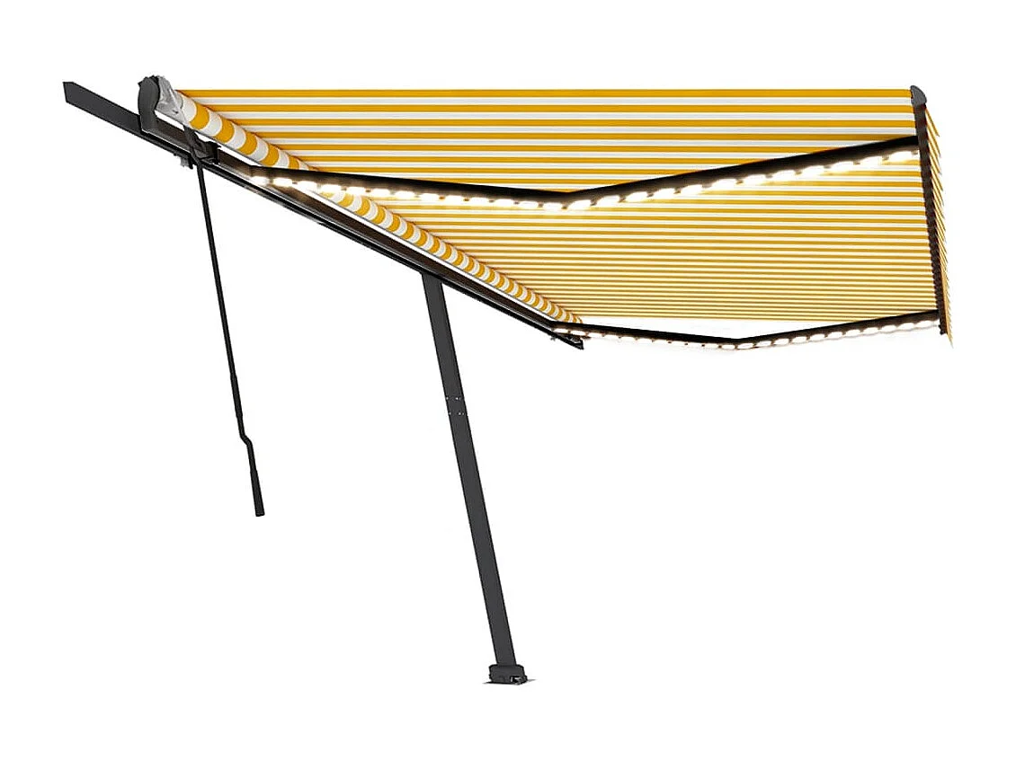 Toldo retráctil manual con luz LED amarillo y blanco 500x350 cm