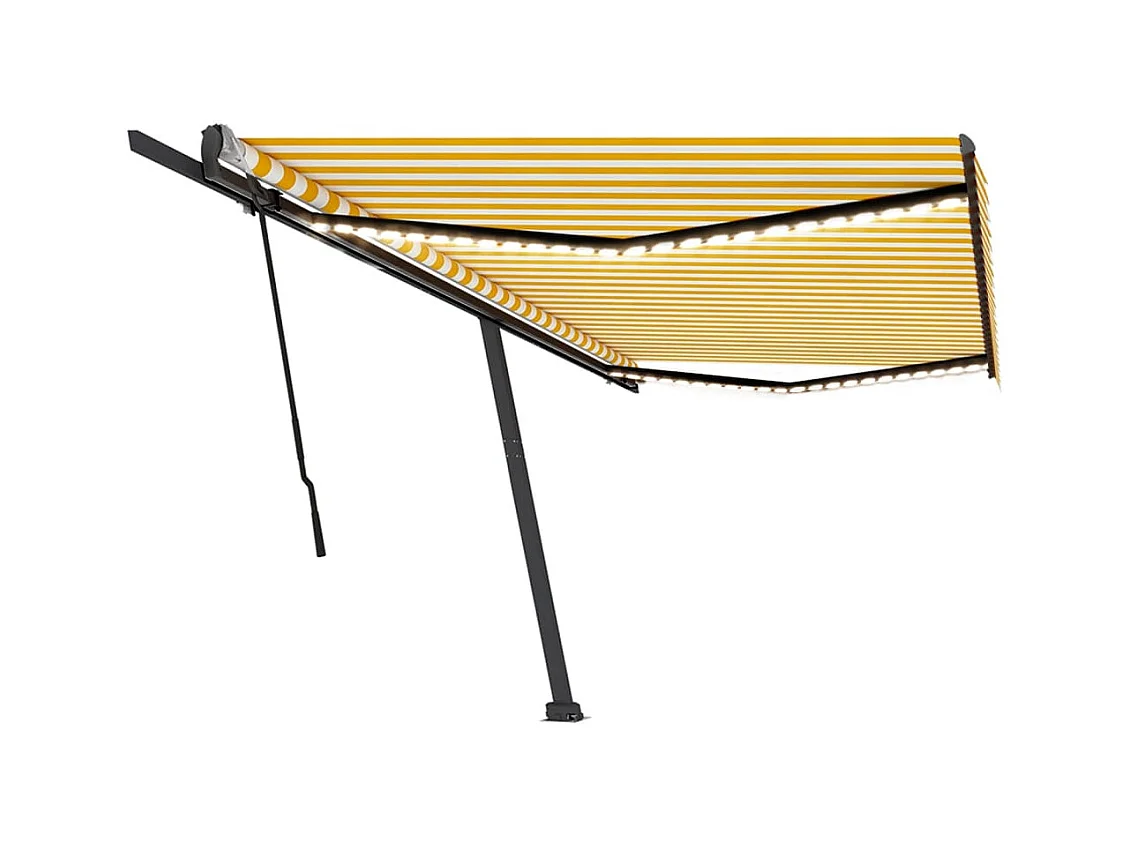Auvent manuel rétractable avec LED 500x350 cm Jaune et blanc