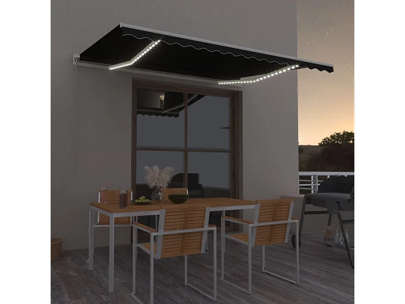 Tenda da Sole Retrattile Manuale con LED 450x300 cm Antracite